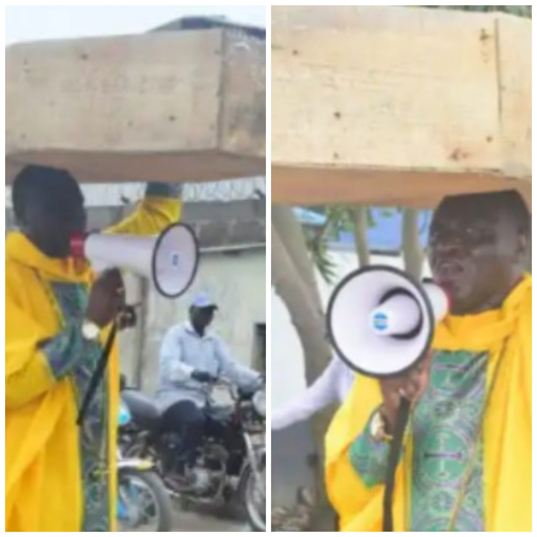 God Is Not Happy With Nigeria’s Political And Religious Leaders – ‘Jehovah Sharp Sharp’ Pastor Carries Coffin On His Head To Protest Against Bad Governance