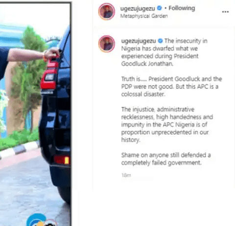 Nigeria: “President Goodluck and PDP were not good but APC is a colossal disaster” – Actor Ugezu