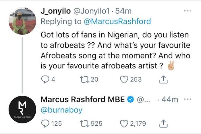 AFRICAN GIANT!!! Marcus Rashford Declares Burna Boy His Favourite Afrobeat Singer