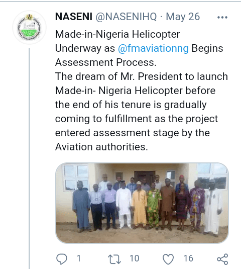 Made in Nigeria Helicopters coming soon - NASENI