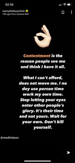 Bbnaija: Mercy Eke speaks about her contentment