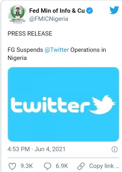 Nigeria: FG announces indefinite suspension of Twitter Nigeria