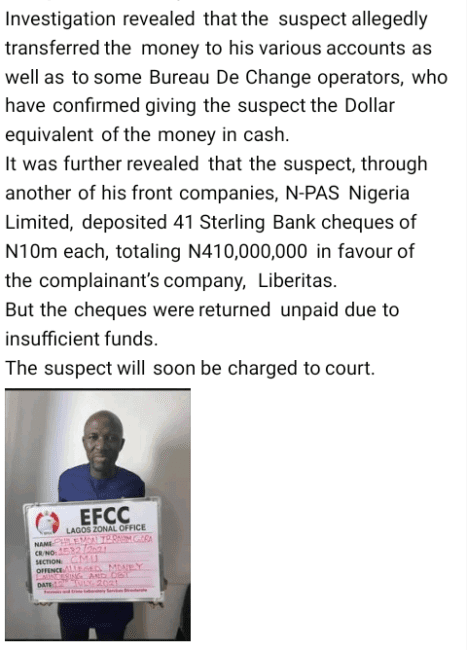 EFCC: Man arrested for alleged N525m Fraud