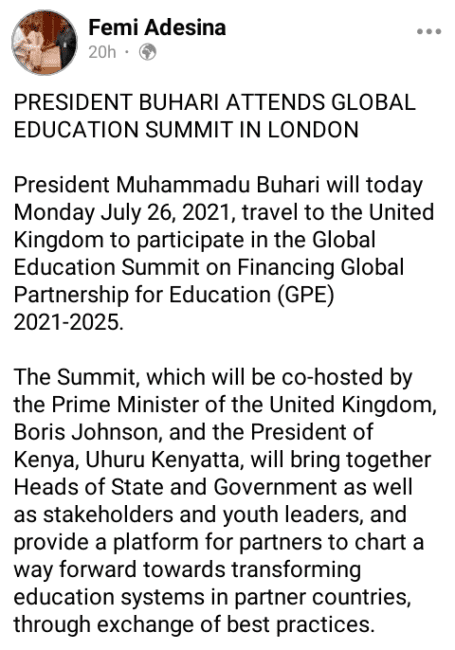 Nigeria: President Muhammadu Buhari travels to London for GPE summit