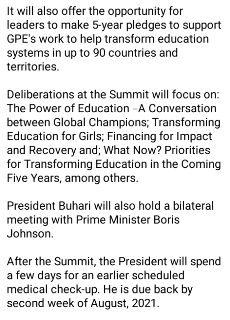 Nigeria: President Muhammadu Buhari travels to London for GPE summit