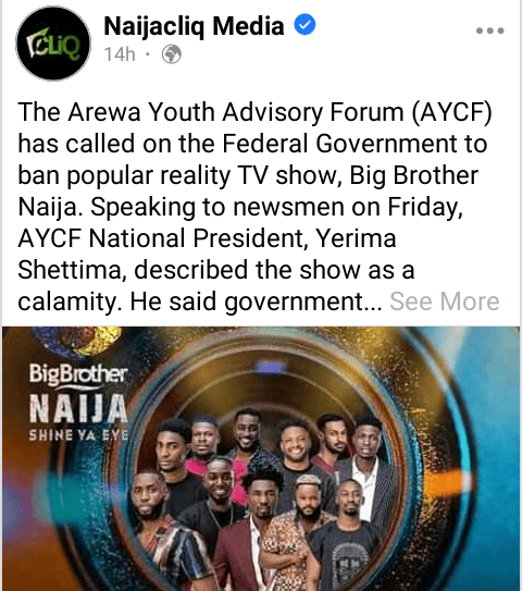 Ban BBNaija, it’s a calamity – Arewa Youths tell FG