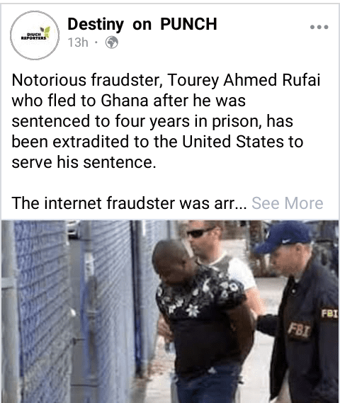 Ghanaian fraudster Tourey Ahmed Rufai extradited to the U.S.