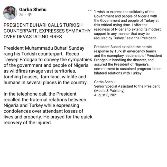 President Muhammad Buhari offers to help Turkey