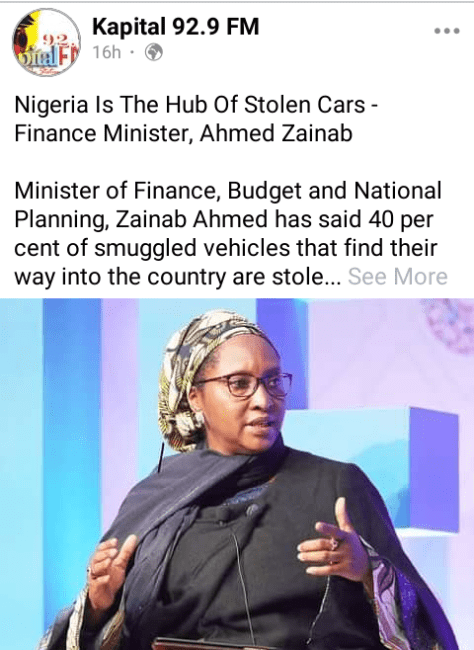 40% of smuggled vehicles in Nigeria are stolen – Finance Minister