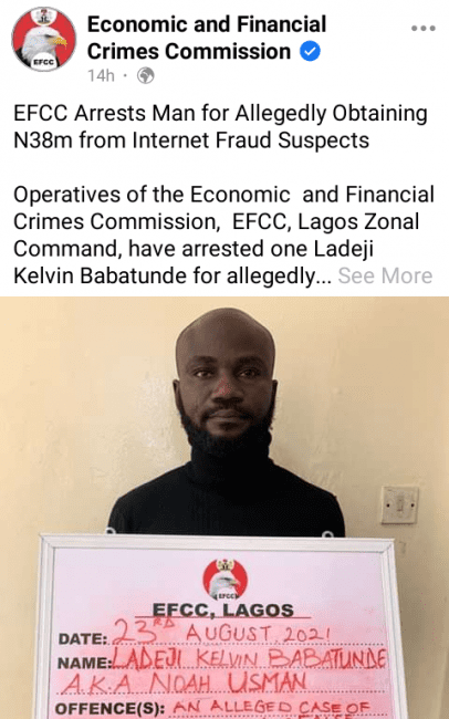EFCC: Man arrested over N38million fraud