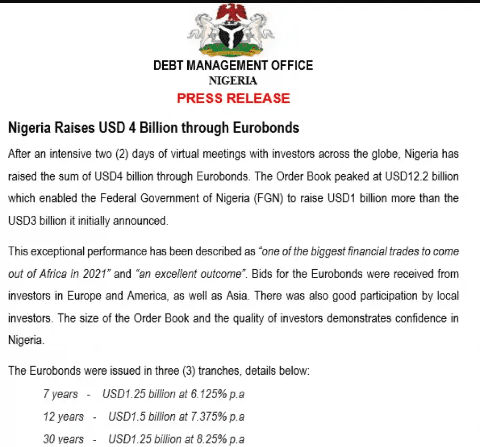 Nigeria borrows fresh $4bn through Eurobonds
