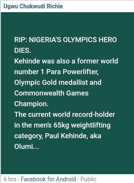 Current world weightlifting record-holder is dead