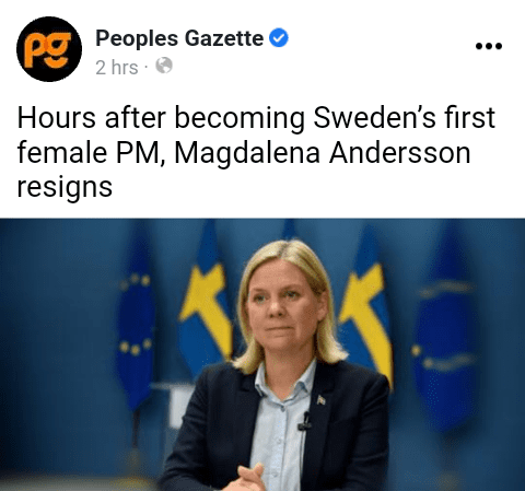 Sweden’s first female prime minister resigns