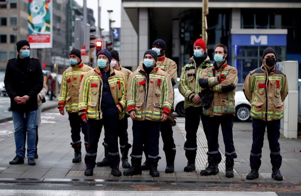 Photos: Firefighters protest on the street of Belgium