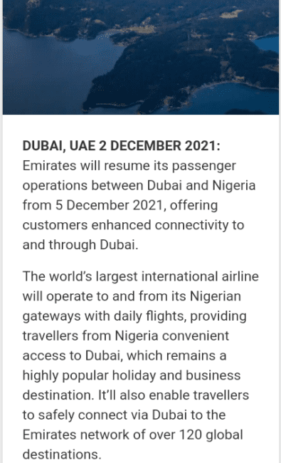 Emirates resumes flight to Nigeria