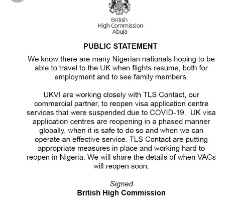 UK suspends Visa application from Nigeria