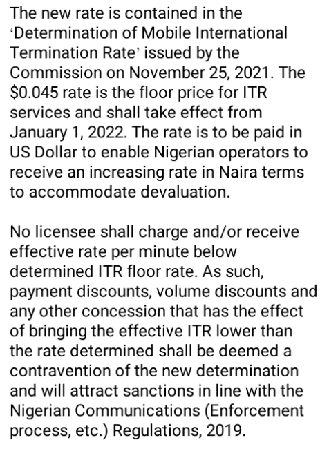 Nigerian telcos to receive termination rate on international calls in dollars from January - NCC