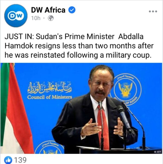 Sudan coup: Prime Minister Abdalla Hamdok resigns after mass protests