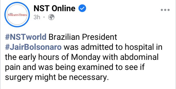 Brazil president Jair Bolsonaro admitted to hospital