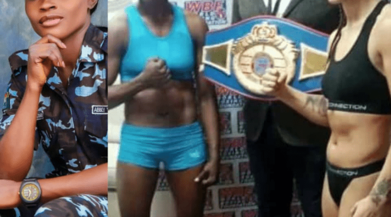 Nigerian female police officer wins World Boxing Foundation (WBF) International Super Bantamweight title belt