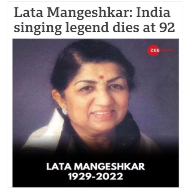 Bollywood icon, Lata Mangeshkar dies