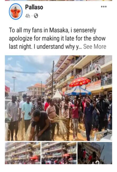 Photos: Popular Ugandan singer forced to sweep streets after turning up late for music show