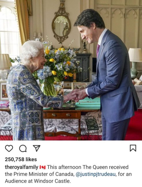 Queen Elizabeth meets Canadian Prime Minister Justin Trudeau as she recovers from Covid