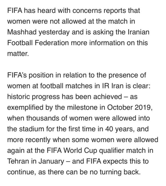 Iran bans women from football stadium again