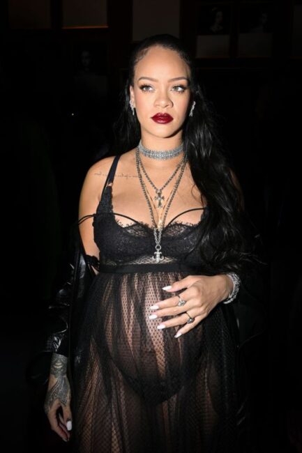 Rihanna Slays in a Sheer Black maternity dress