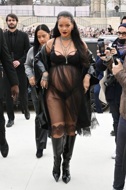 Rihanna Slays in a Sheer Black maternity dress