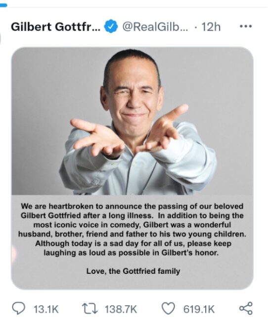 Comedian Gilbert Gottfried has died