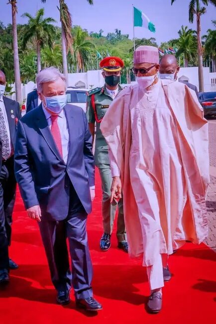 UN Secretary-General Antonio Guterres meets with President Buhari at Aso Rock