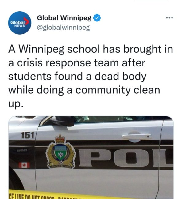 Winnipeg middle-school: Dead body found during cleanup