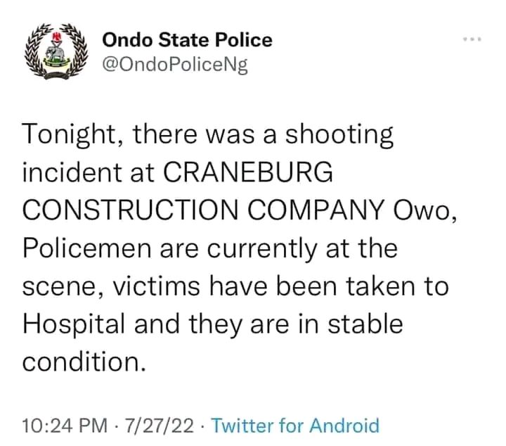 Breaking: Many injured as 'Unknown Gunmen' attack company's construction site in Owo, Ondo State - Nigeria (photos & video)