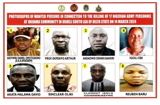 Army declares eight wanted in connection with the k!lling of its 17 officers in Okuama, Delta State